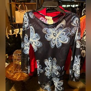 Maria Gabriella Medium Floral Navy Blue Women's Top